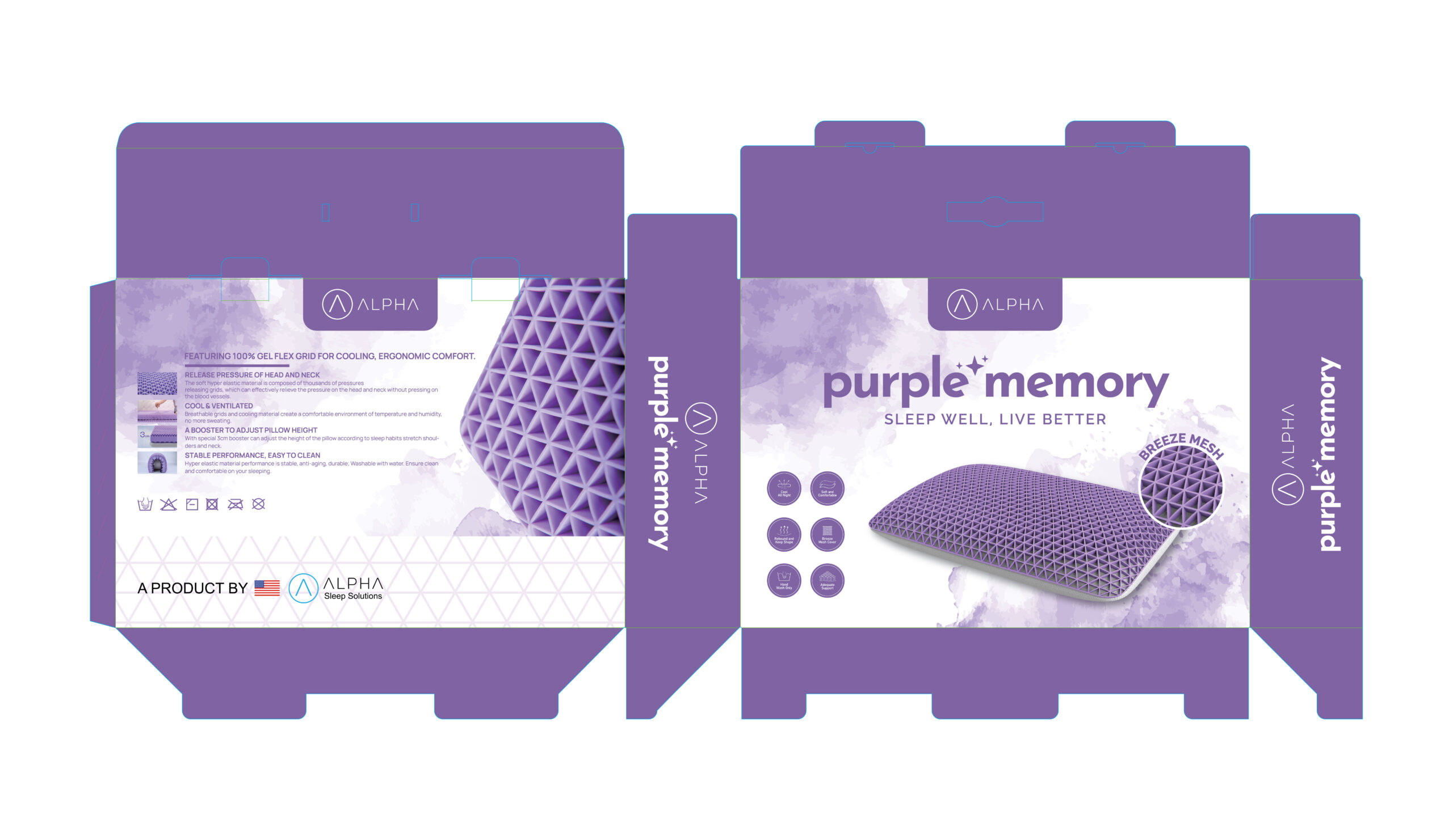 Print-ready product packaging dieline with bleed and fold lines